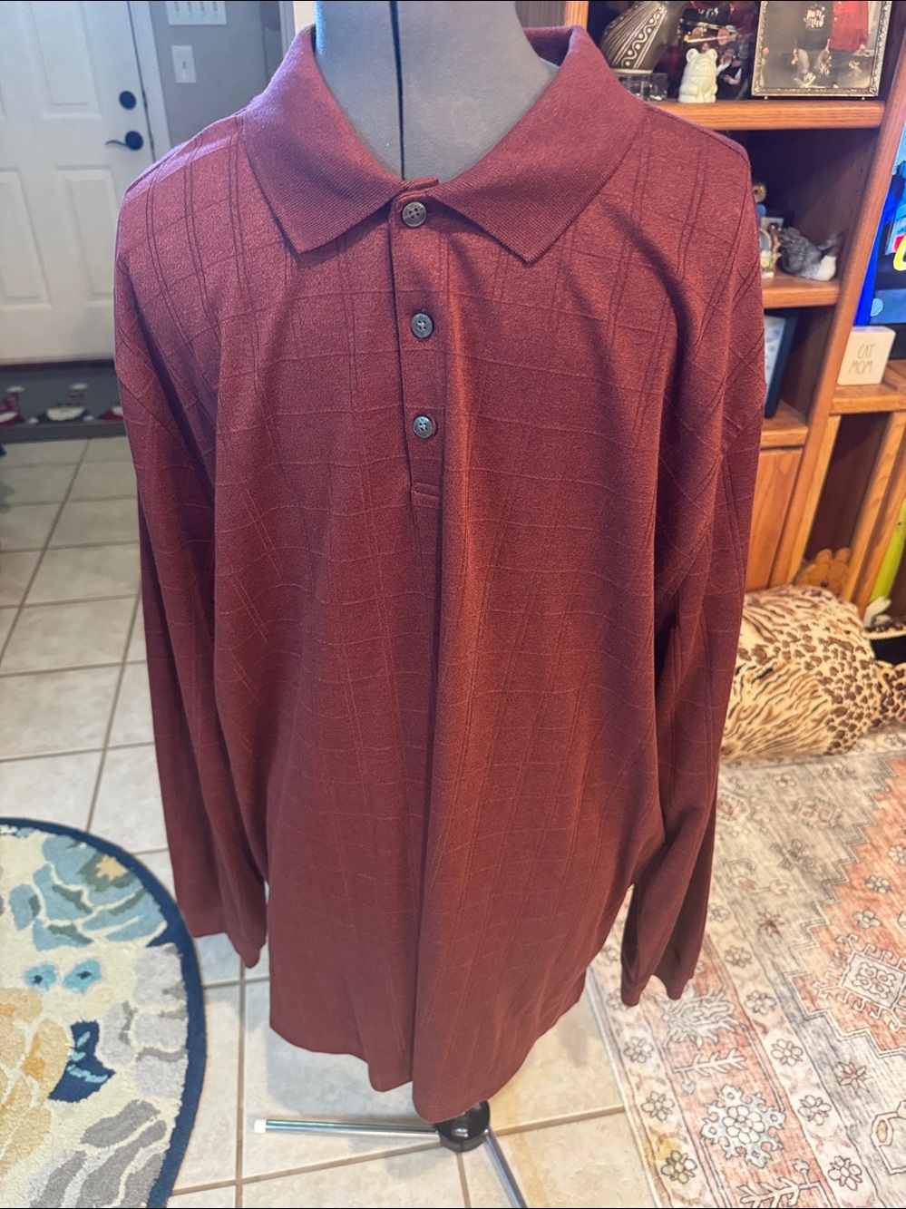 Van Heusen Burgundy Long Sleeve 
Polo Shirt